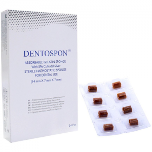 Dentospon, желатинова губка з 5% колоїдним сріблом, що розсмоктується, 14*7*7 мм, 24 шт