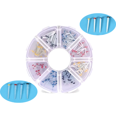 010203-A2 Fiberglass pins with groove and marking, set - 200 pcs. (100 pcs transparent with groove + 100 pcs white straight), assorted: 1.2, 1.4, 1.6, 1.8
