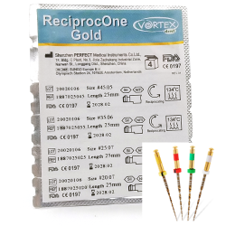 ReciprocOne GOLD .07 #25, 25 мм, ЕКСТРАзносостійкий гнучкий Ni-Ti інструмент для машинної обробки кореневих каналів, 6шт