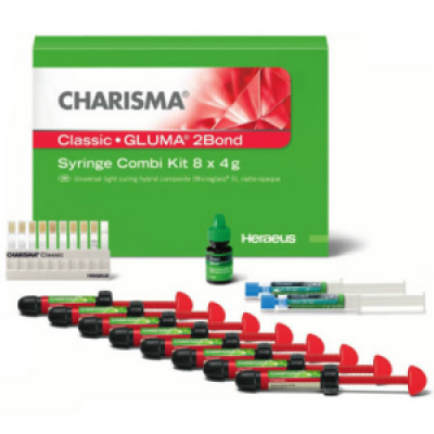 Charisma Classic, фотополимерный композит, набор (A1, A2, A3, A3.5, B2, C2, OA2, OA3 * 4 г, Gluma2Bond * 4 мл, аксессуары)