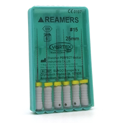 K-Reamers #15, 25мм, дрильбори ручні для проходження і розширення кореневих каналів, 6шт