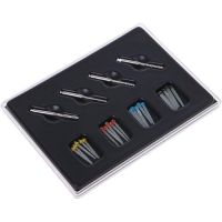 Fiberglass conical radiopaque posts with color marking: 1.2mm-5pcs, 1.4mm-5pcs, 1.6mm-5pcs, drill-4pcs